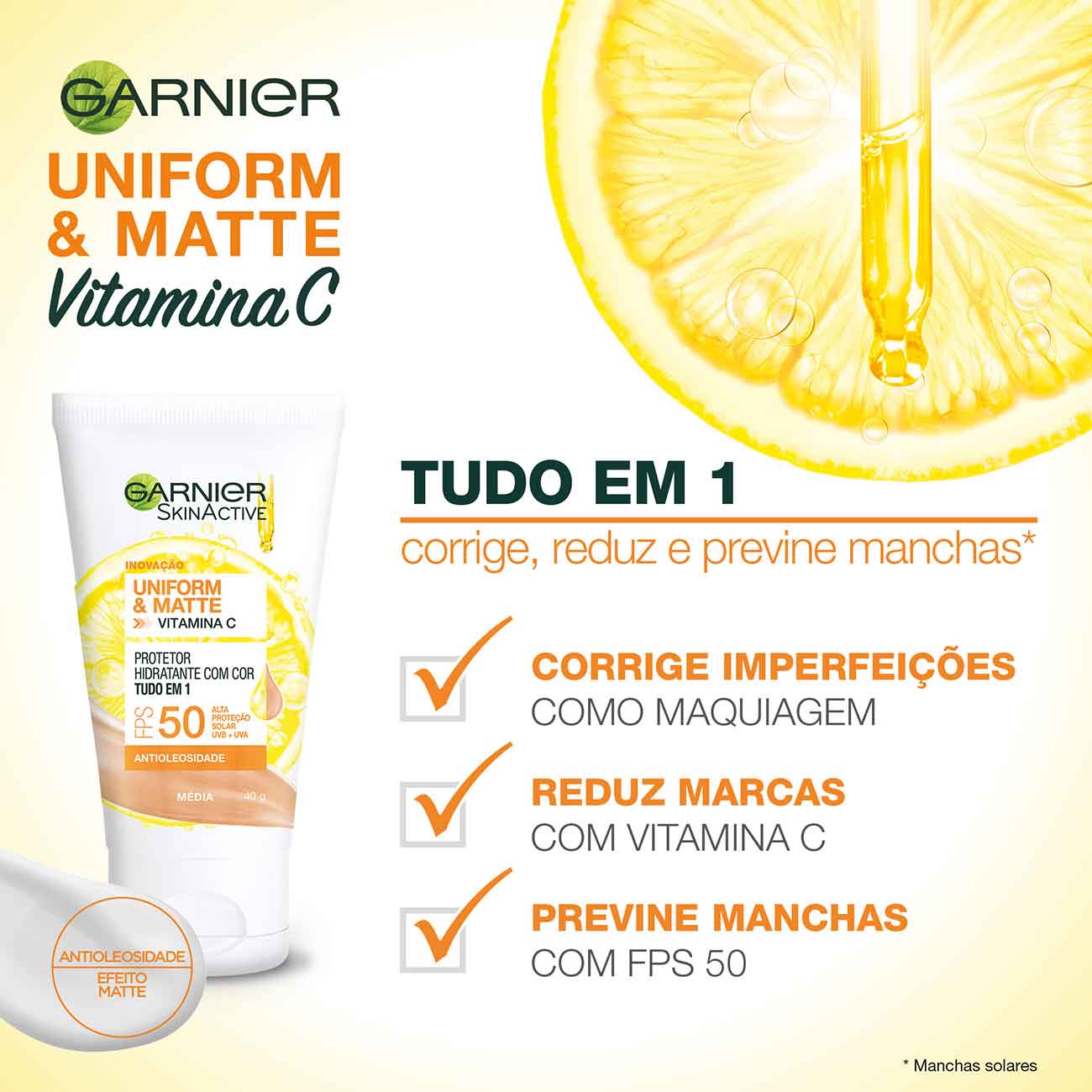 Protetor Facial Garnier U&M Vitamina C FPS 50 Mdia 40g