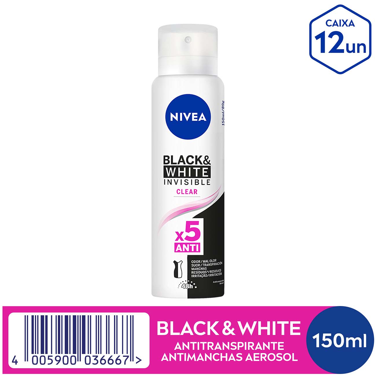 Desodorante Antitranspirante Aerosol NIVEA Invisible Black & White Clear 150mL