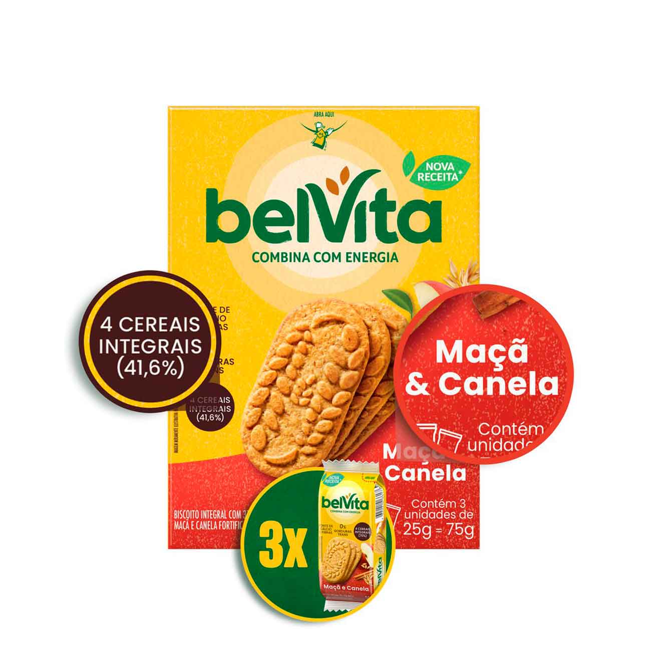 Biscoito Belvita Ma E Canela Multipack 75g com 3 Unidades de 25g