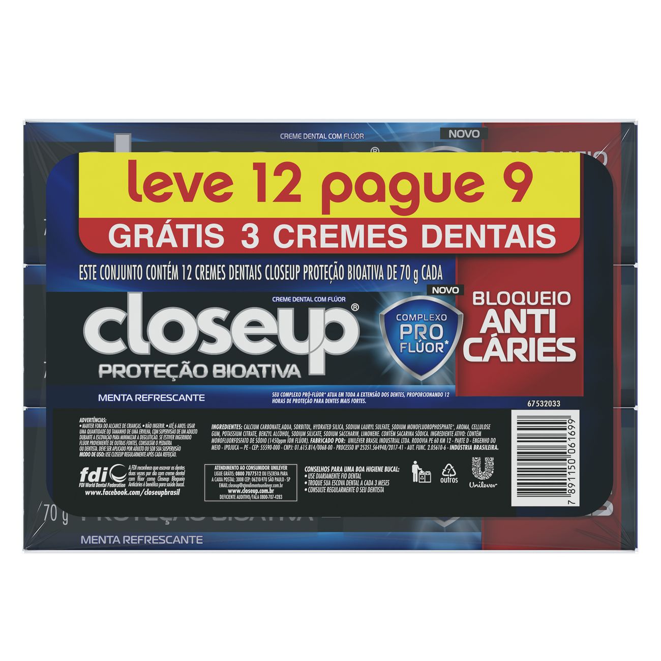 Oferta Creme Dental CloseUp Proteção Bioativa Anticarie 70g Leve 12 Pague 9