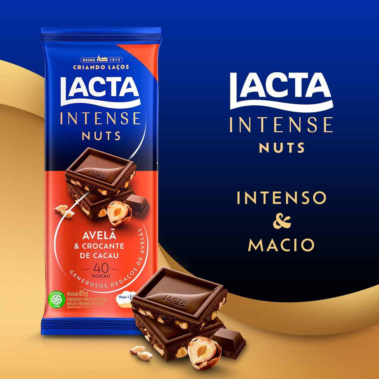 Chocolate Lacta Intense Meio Amargo 40% Cacau Avel E Crocante de Cacau 85g