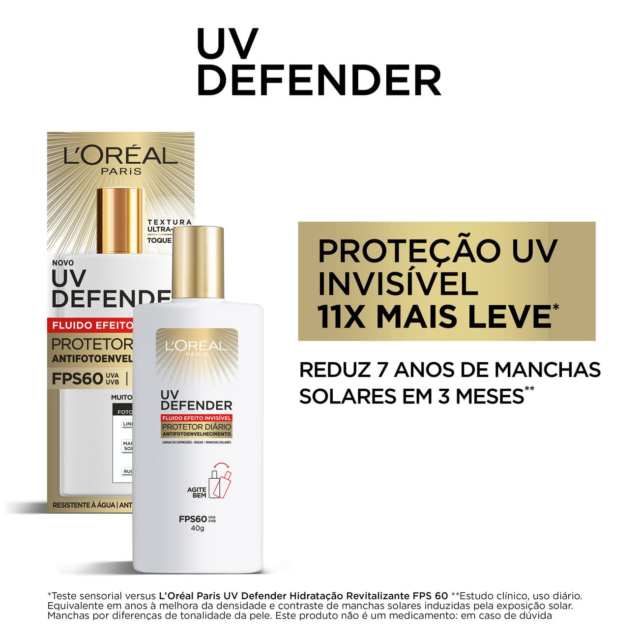 Protetor Solar L'Oral Paris UV Defender Fluido FPS 60 40g