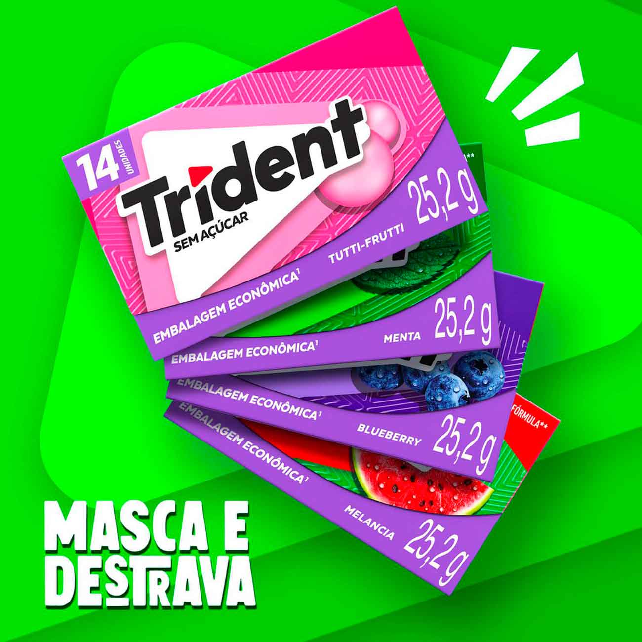 Chiclete Trident Tutti-Frutti Sem Acar - 12 Unidades de 8g