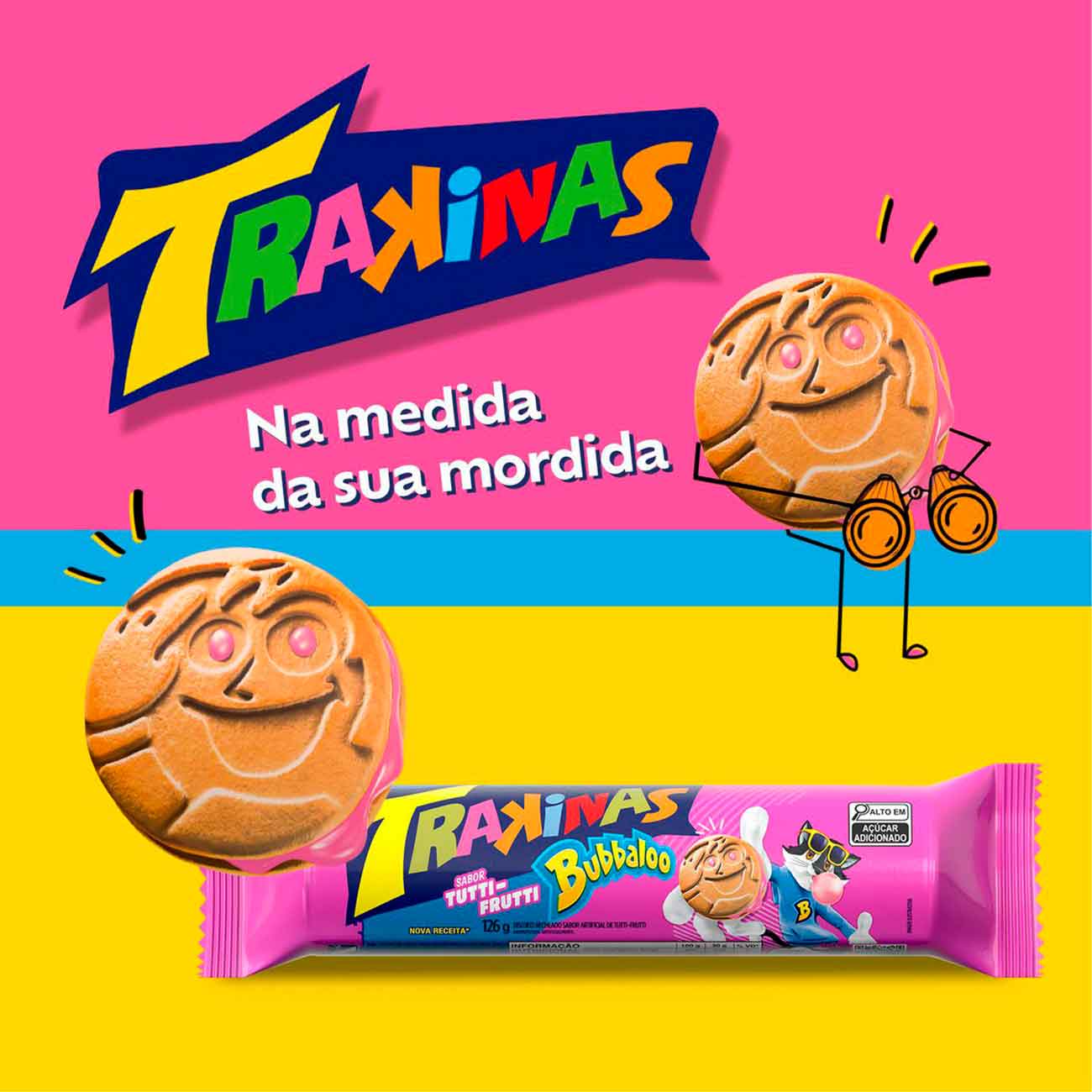 Biscoito Recheado Trakinas Tutti-Frutti Bubbaloo 126g