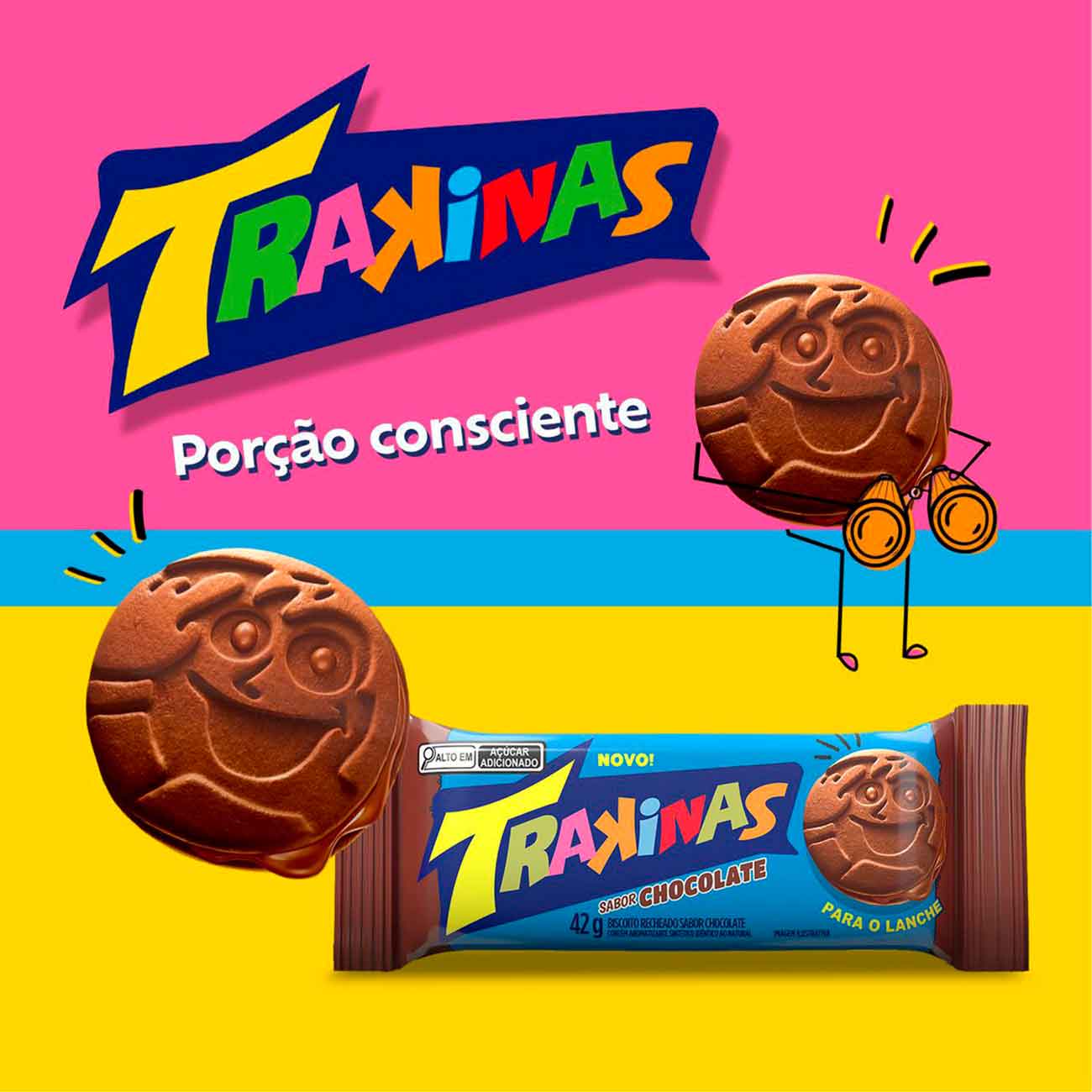 Biscoito Recheio Chocolate Trakinas Pacote 42g