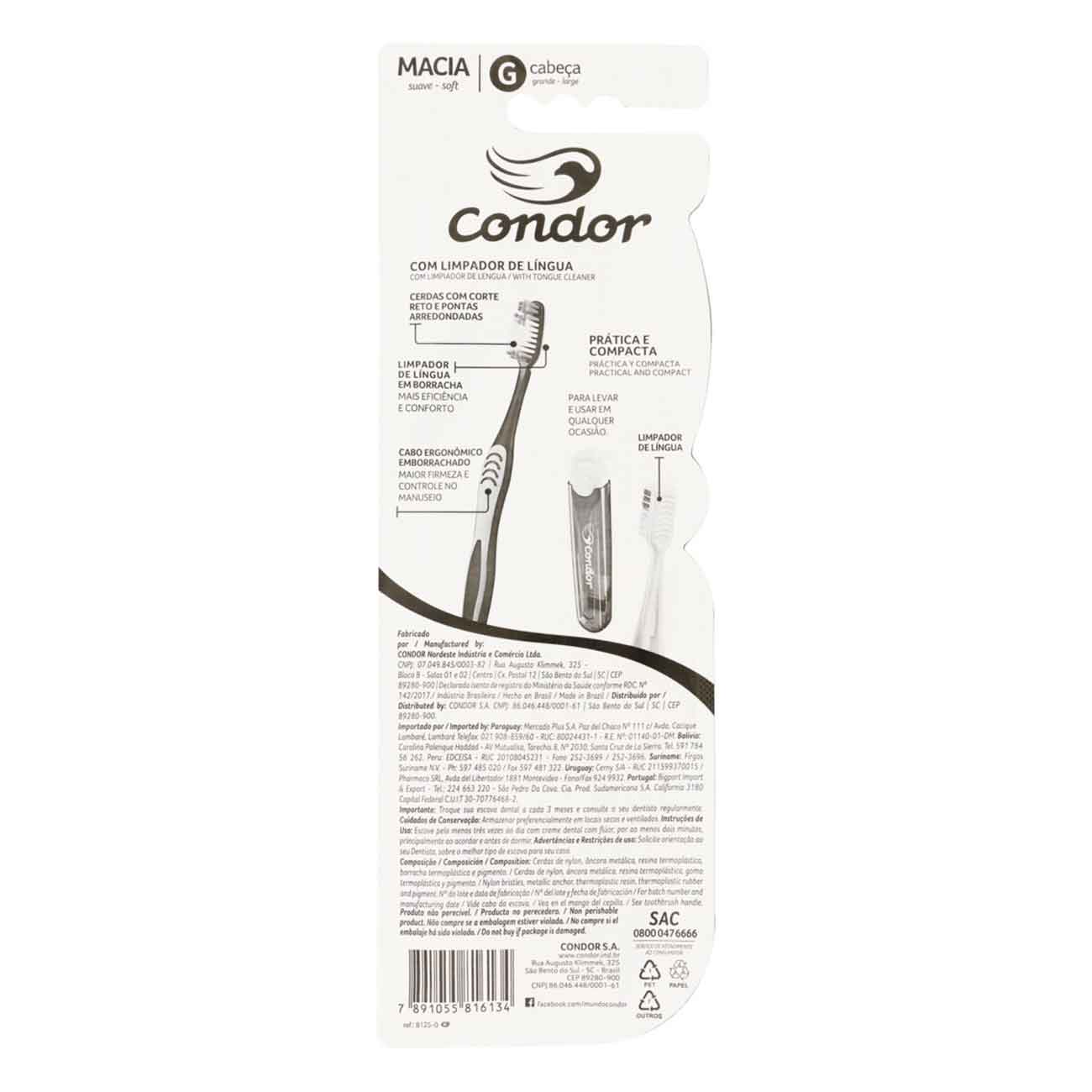 Escova Dental Macia Condor Comfort Cabea G 2 Unidades e Escova Dental Trip
