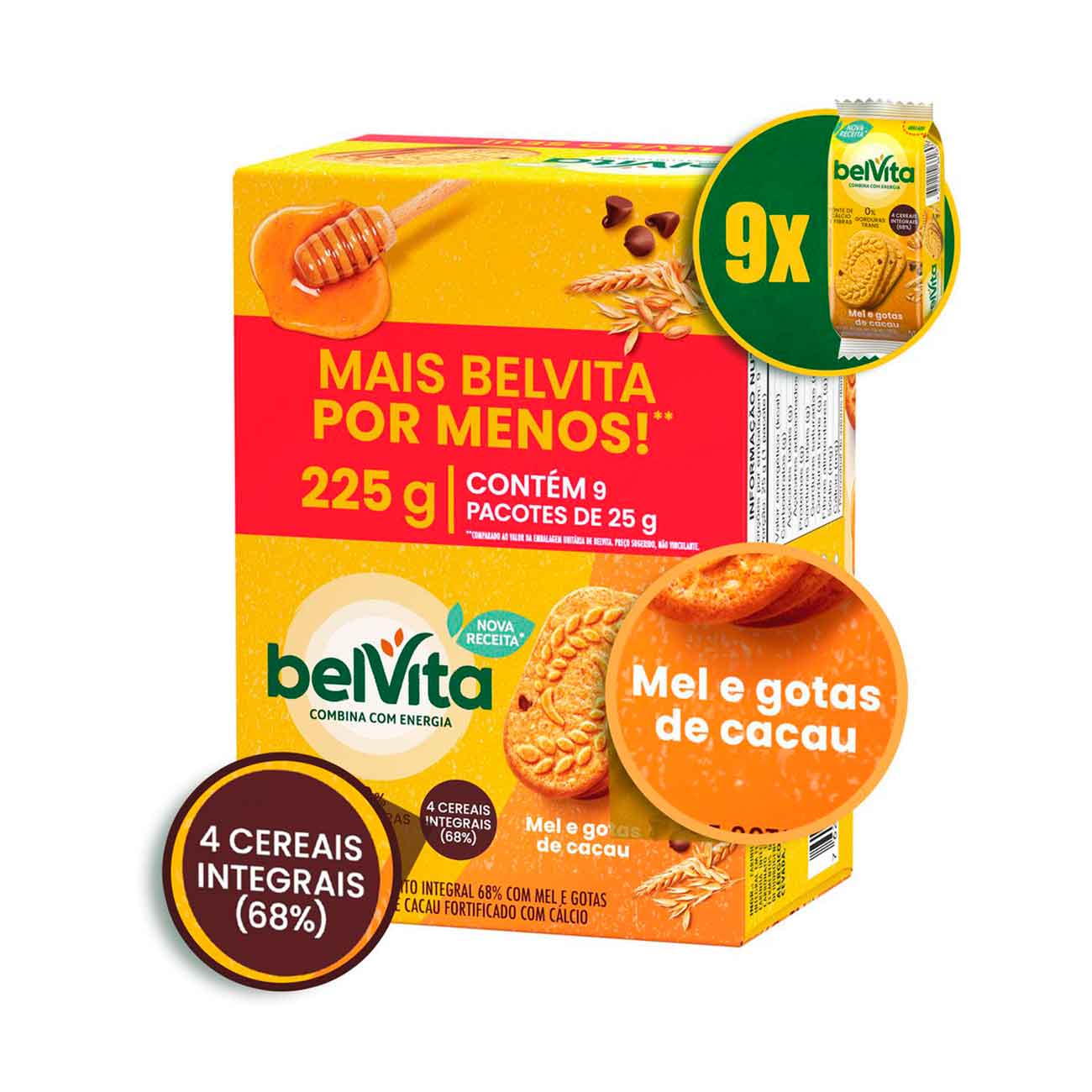 Biscoito Belvita Mel E Cacau Pack Econmico 225g com 9 Unidades de 25g