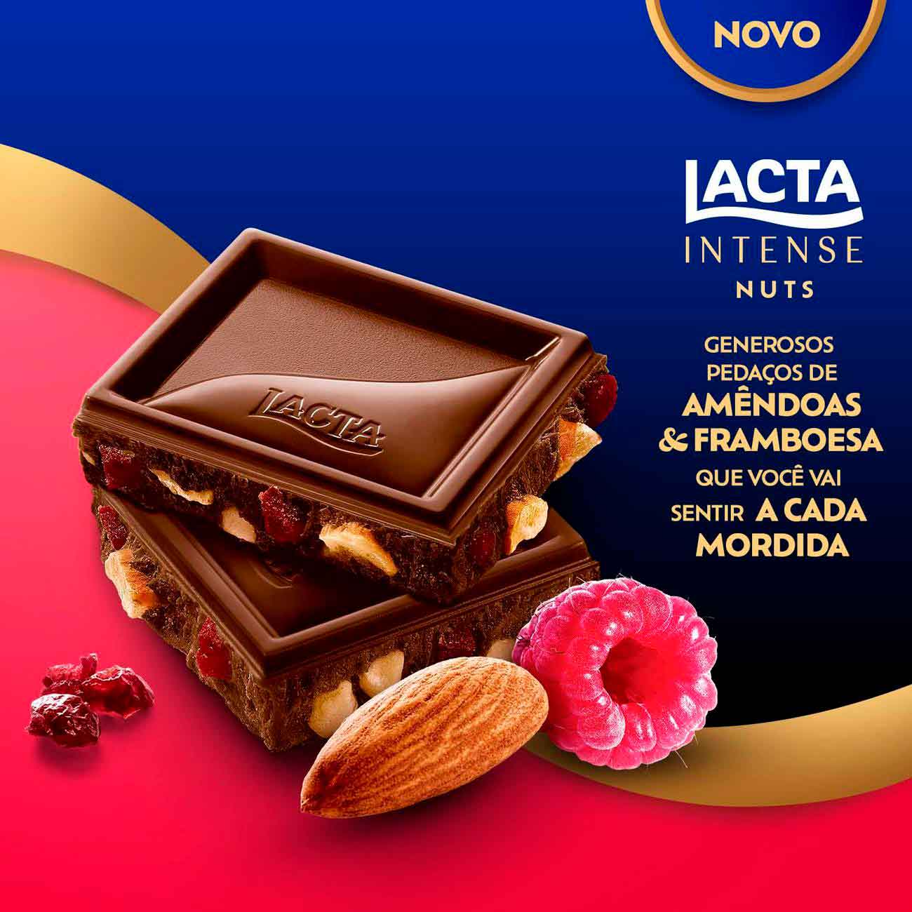 Chocolate Lacta Intense Nuts 40% Cacau Amndoas e Framboesa 85g