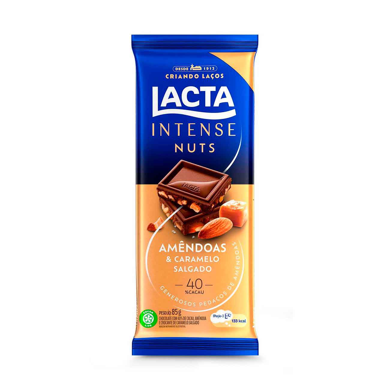 Chocolate Lacta Intense Nuts 40% Cacau Amndoas e Caramelo Salgado 85g