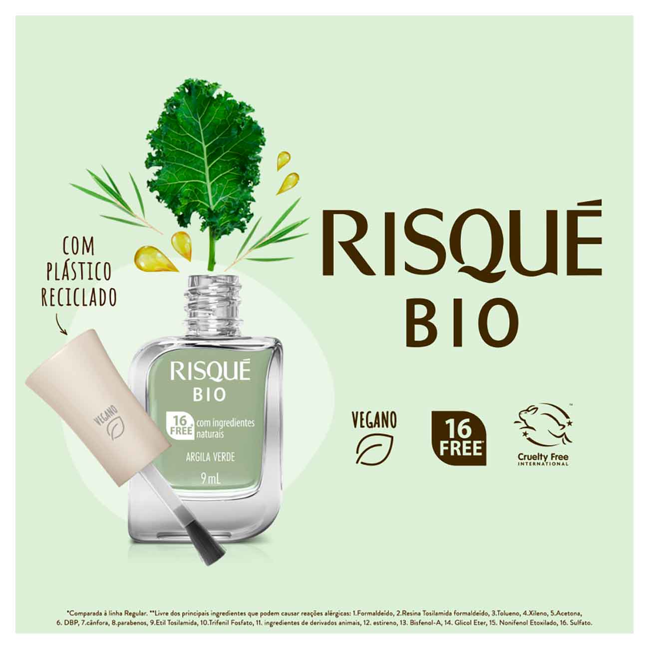 Esmalte Risqu Bio Verde Cremoso Argila Verde 9mL