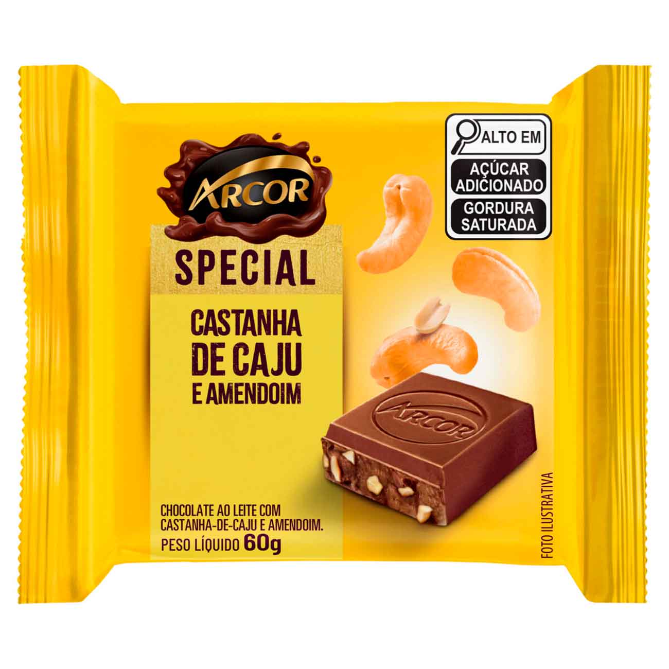 Chocolate Arcor Special ao Leite com Castanha-de-Caju e Amendoim 720gr | Caixa com 12 unidades