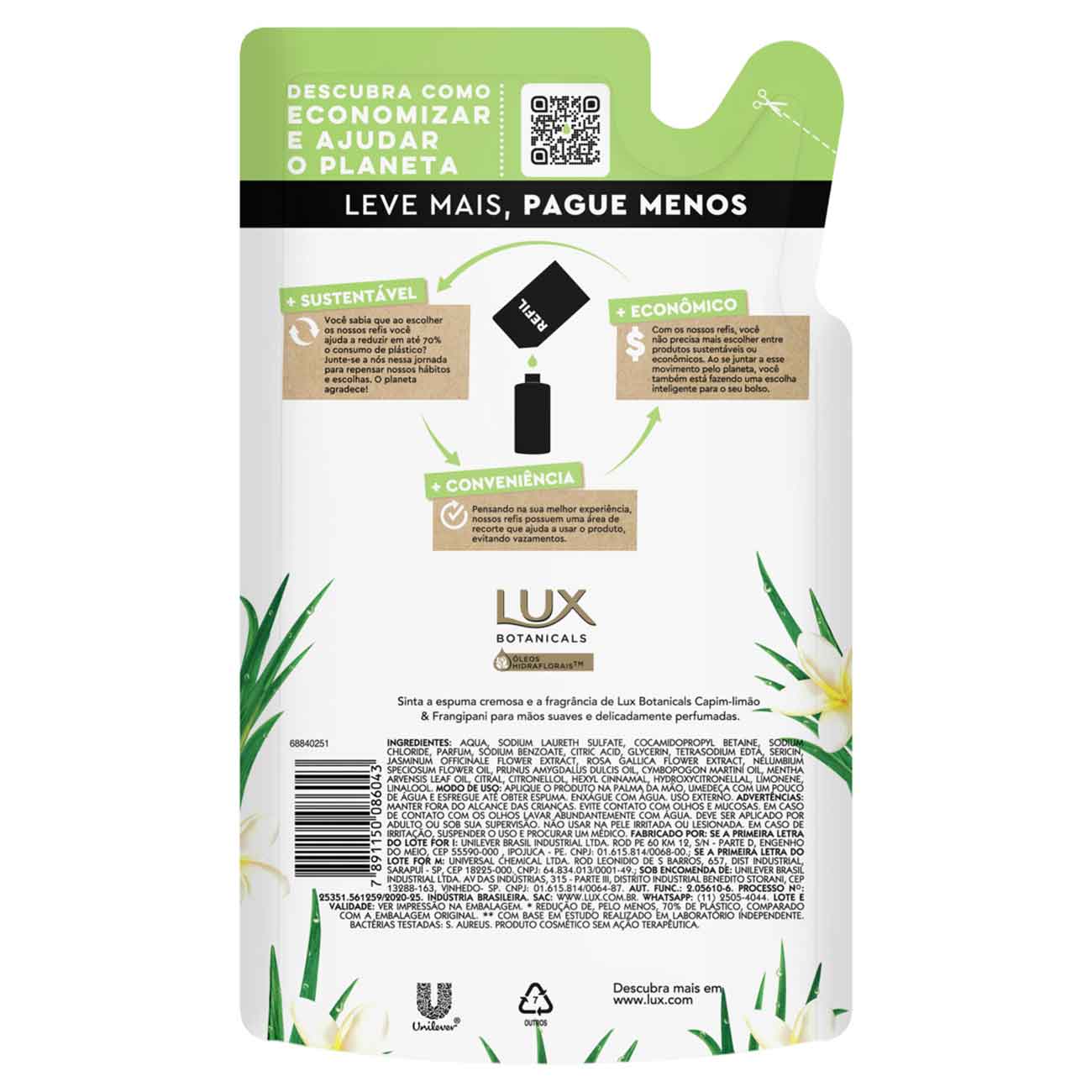 Sabonete Lquido Lux Botanicals Mos Capim-Limo & Frangipani 500mL