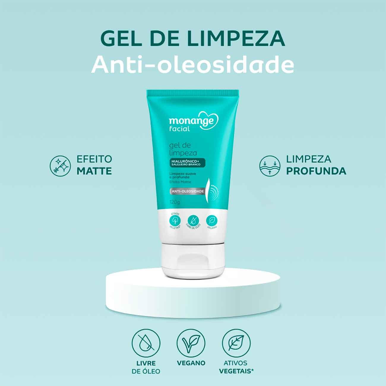 Gel de Limpeza Monange Facial Anti-oleosidade com cido Hialurnico e Salgueiro Branco 120g