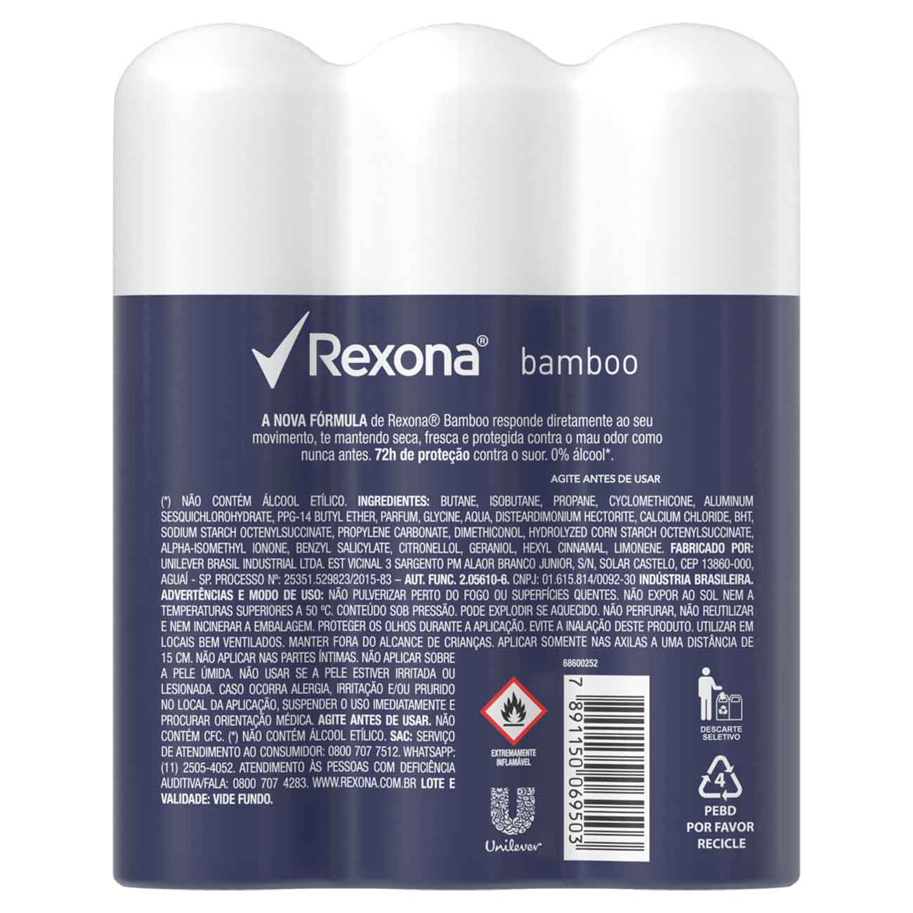 Pack Antitranspirante Aerossol Bamboo Rexona 3 Unidades 150mL Spray