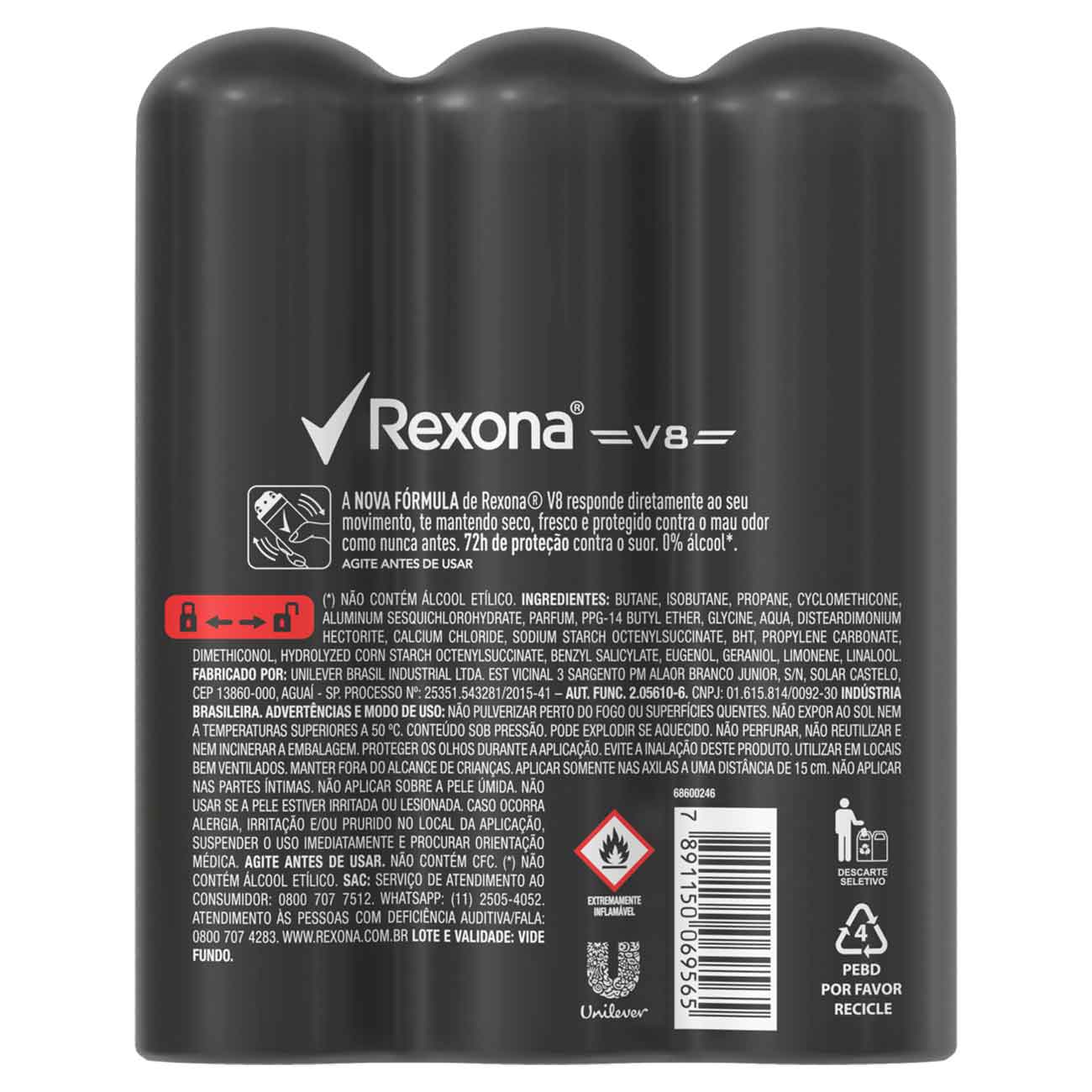 Pack Antitranspirante Aerossol V8 Rexona Men 3 Unidades 150mL Cada Spray