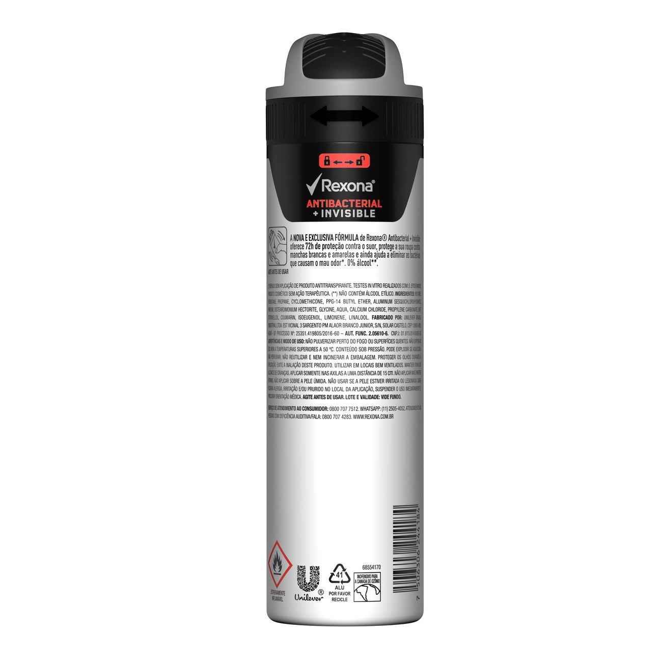 Desodorante Antitranspirante Rexona Men Aerosol Antibacteriano + Invisible 72 horas 150mL