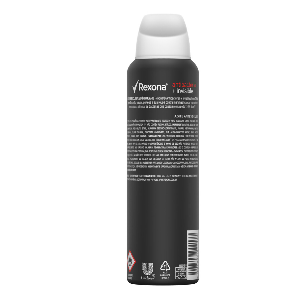 Desodorante Antitranspirante Rexona Aerosol Feminino  Antibacteriano + Invisible 72 horas 150mL