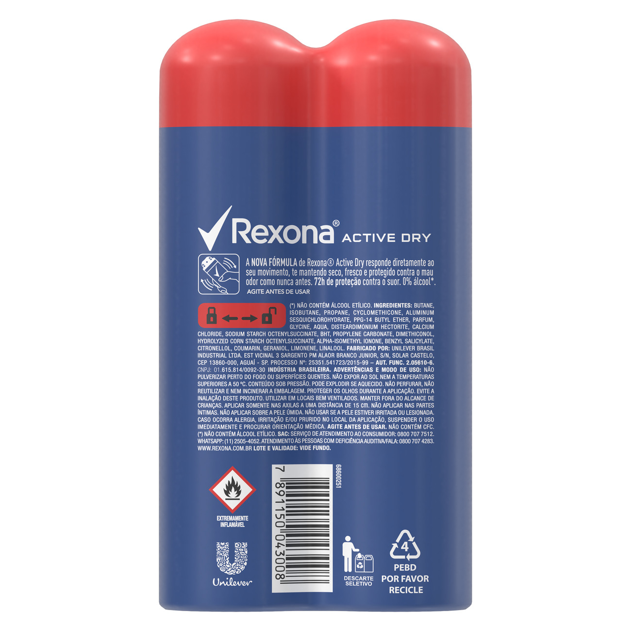 Oferta 2 Desodorantes Antitranspirante Rexona Men Aerosol Active Dry 72 horas 150mL