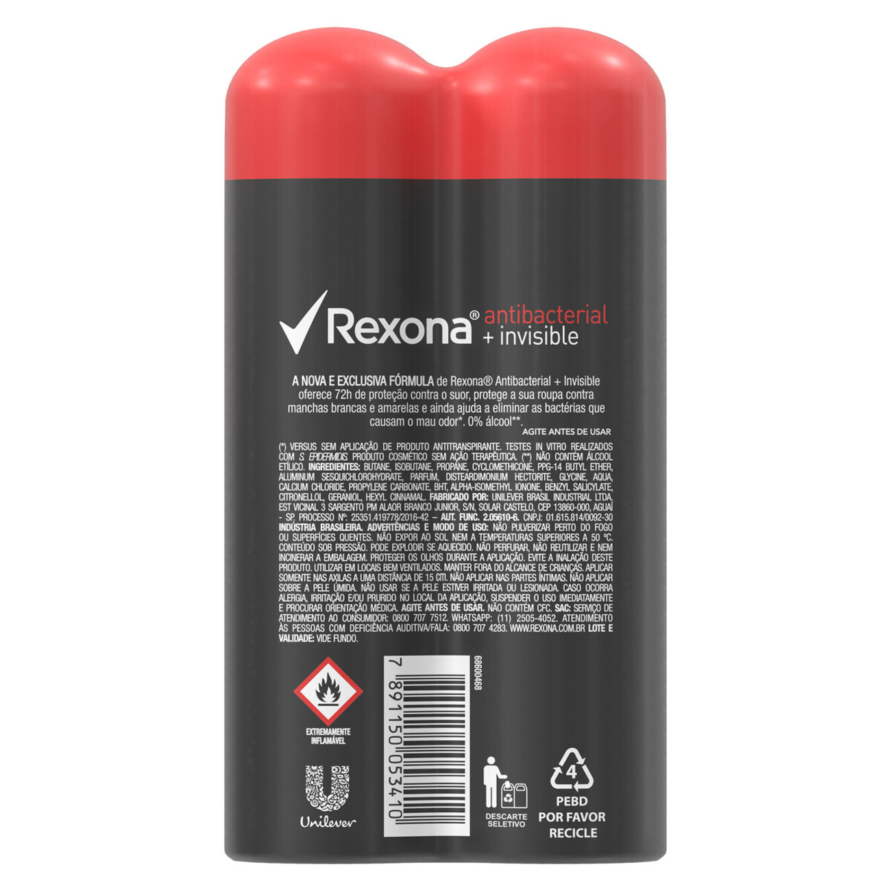 Oferta 2 Desodorantes Antitranspirante Aerosol Rexona Antibacterial + Invisible 72 horas 150mL