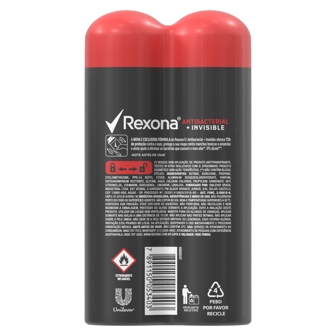 Oferta 2 Desodorante2 Antitranspirante Aerosol Rexona Men Antibacterial + Invisible 72 horas 150mL