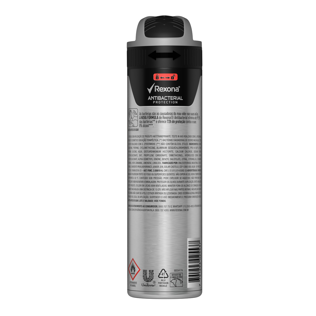 Desodorante Antitranspirante Aerosol Rexona Men Antibacterial Protection 72 horas 150mL