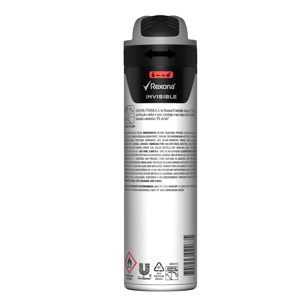 Desodorante Antitranspirante Aerosol Rexona Invisible 72 horas 150mL